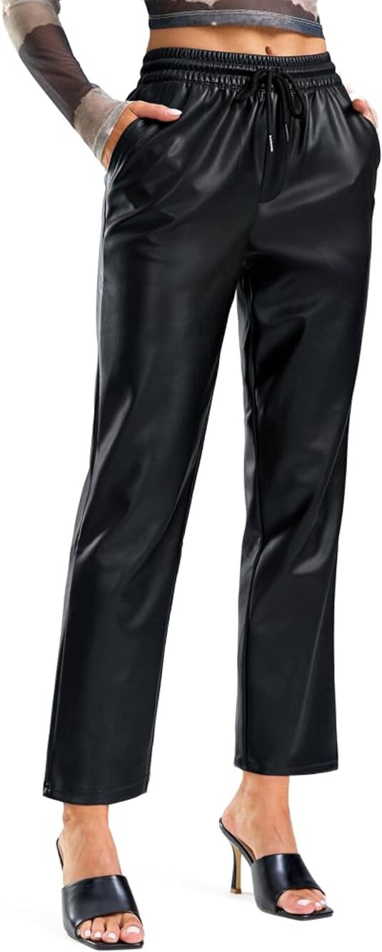 NWT Santiny Black Faux Leather High Rise Straight Leg Pants - XS CHIC